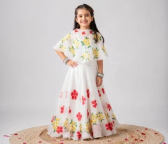 Hand-Painted White Organza Lehenga Choli for Premium Kids Clothing